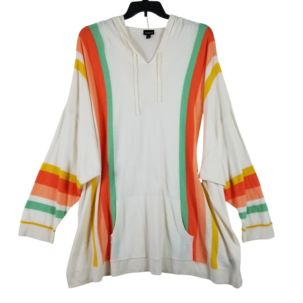 Torrid Hoodie Sweater Womens 6X White Multicolor‎ Striped Cotton Blend Pullover
